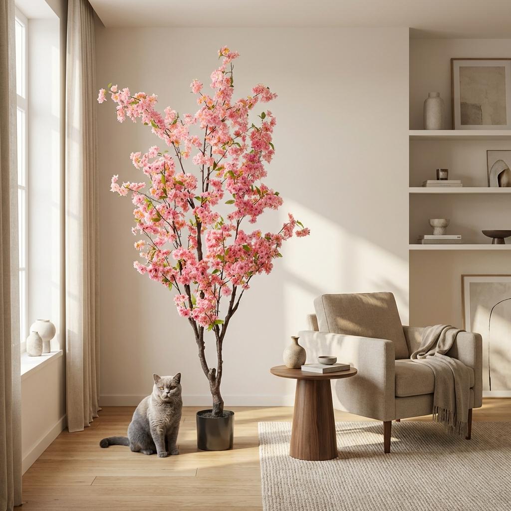 Kunstplant - Prunus - Kersenbloesem - Roze - 175cm