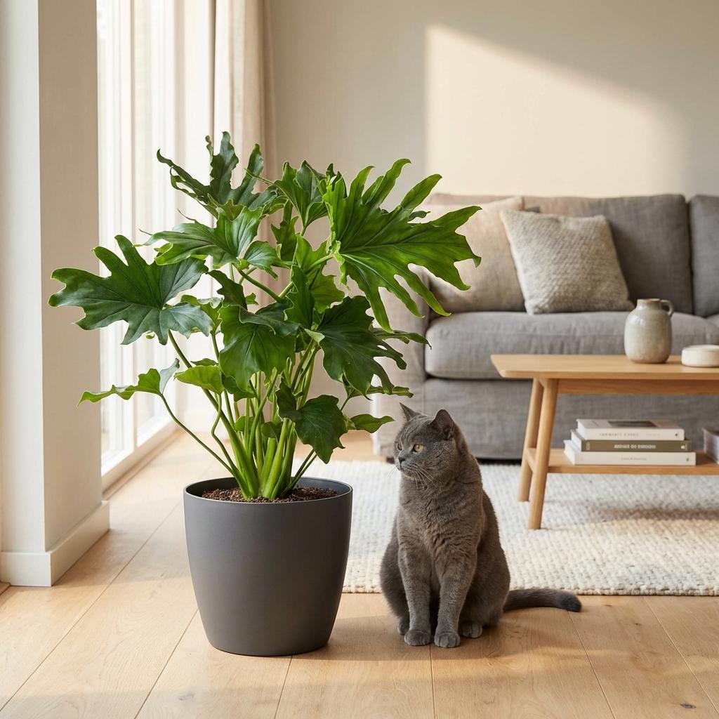 Kamerplant - Philodendron - Philodendron Lickety split - Groen - Weinig onderhoud - 1 Plant - met Potter Grijs - Pot 19cm - Hoogte 70cm
