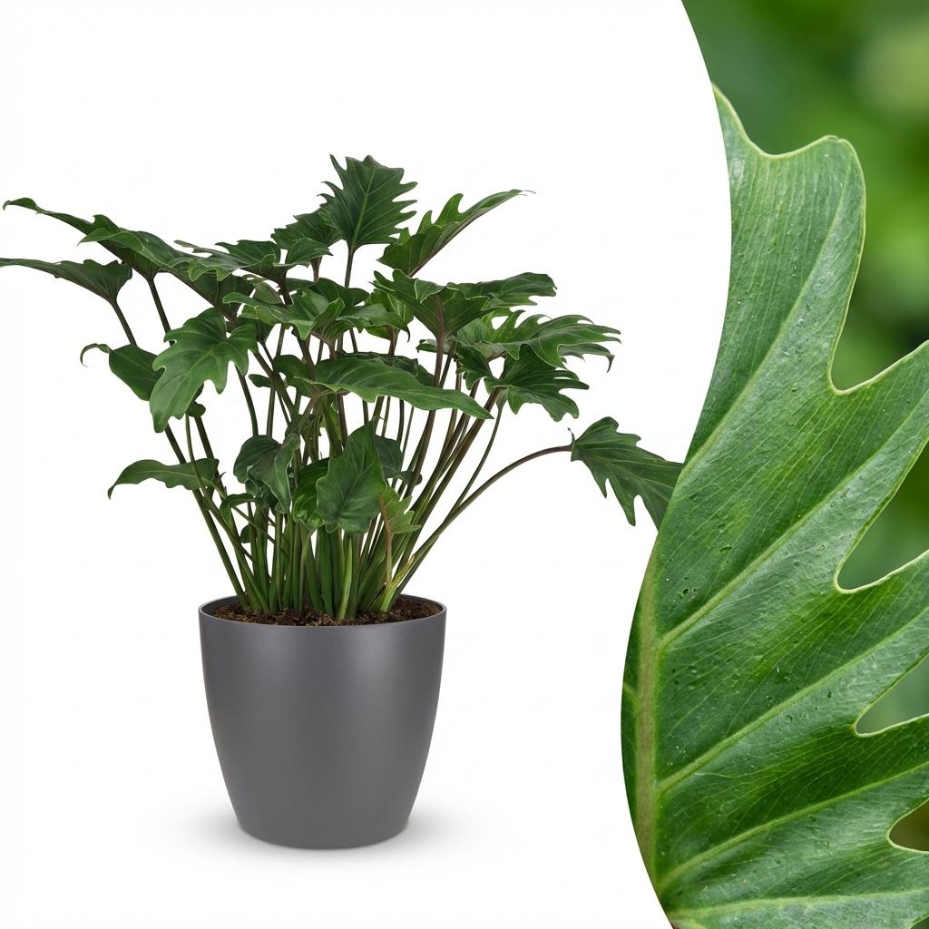Kamerplant - Philodendron - Philodendron Xanadu - Groen - Weinig onderhoud - 1 Plant - met Potter Grijs - Pot 19cm - Hoogte 60cm