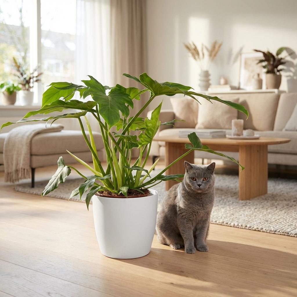 Kamerplant - Philodendron - Philodendron Lacerum - Groen - Weinig onderhoud - 1 Plant - met Potter Wit - Pot 19cm - Hoogte 65cm