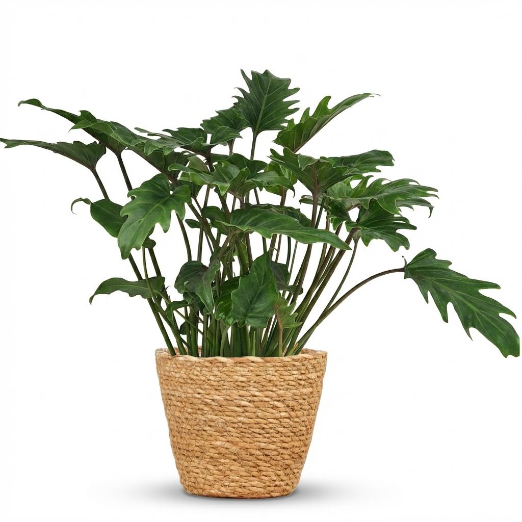 Kamerplant - Philodendron - Philodendron Xanadu - Groen - Weinig onderhoud - 1 Plant - met Mand - Pot 19cm - Hoogte 60cm