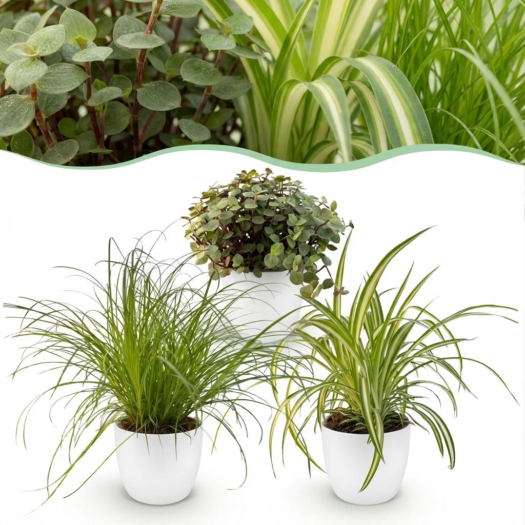 Kamerplant - Cyperus - Calissia - Chlorophytum - Mix van 3 - Huisdiervriendelijke Planten - Groen - 3 Planten - met Potter Wit - Pot 12cm - Hoogte 20cm