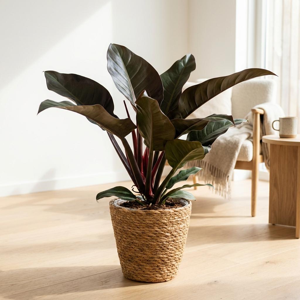 Kamerplant - Philodendron - Philodendron Imperial Red - Rood - Weinig onderhoud - 1 Plant - met Mand - Pot 19cm - Hoogte 60cm