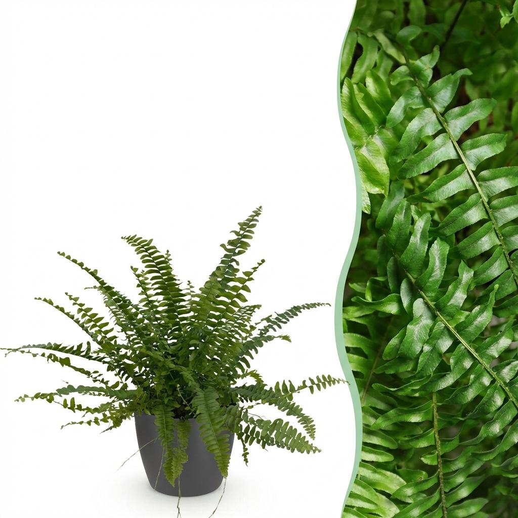 Kamerplant - Nephrolepsis exaltata Green Lady - Varen - Huisdiervriendelijke Plant - Groen - 1 Plant - met Potter Grijs - Pot 12cm - Hoogte 25cm