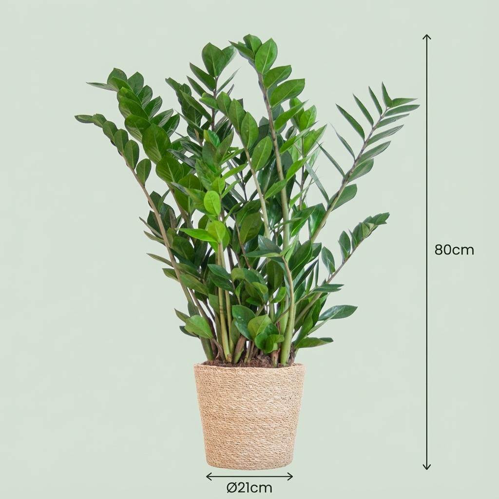 Zamioculcas Zamiifolia met Zeegras mand naturel  - 80cm - Ø21