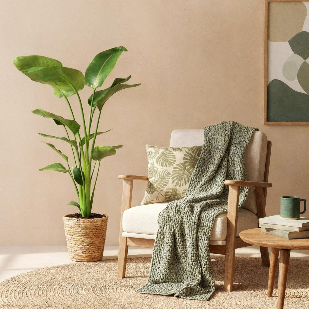Green is... Kamerplanten - Stelitzia Nicolai - Paradijsvogelbloem - Weinig onderhoud - met mand - Groen - 1 Plant - Pot 21cm - Hoogte 110-120cm
