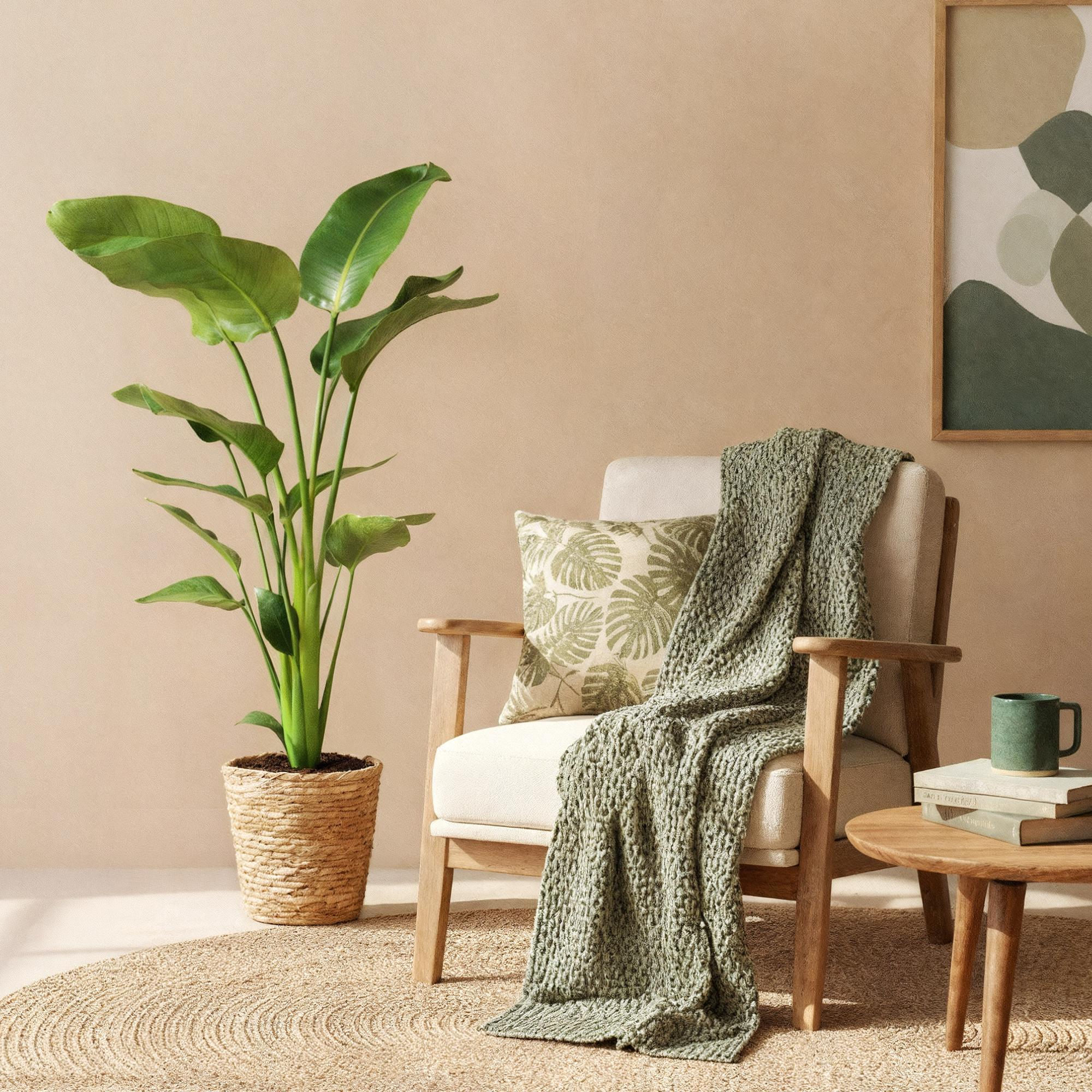 Green is... Kamerplanten - Stelitzia Nicolai - Paradijsvogelbloem - Weinig onderhoud - met mand - Groen - 1 Plant - Pot 21cm - Hoogte 110-120cm