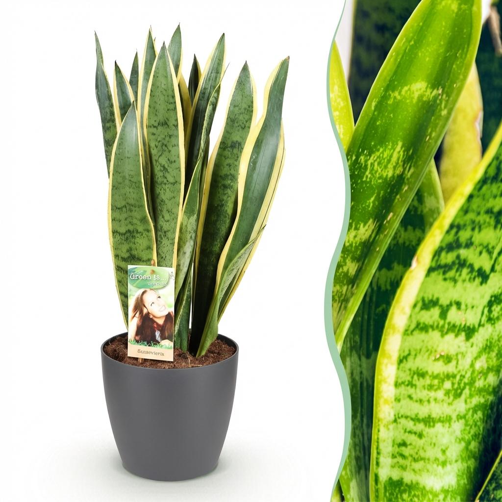 Kamerplanten - Sansevieria Laurentii - Vrouwentong - Weinig onderhoud - Groen - 1 Plant - met Potter Grijs - Pot 21cm - Hoogte 70-80cm