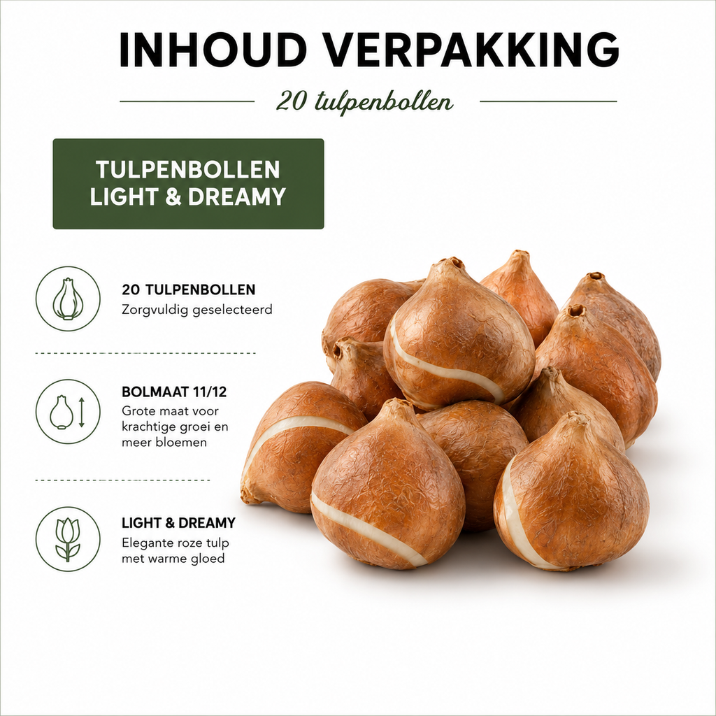 Tulpenbollen Light and Dreamy – 20 Stuks | KH Bloembollen® | Prachtige Pastelkleuren – Voor Tuin of Pot – Maat 11/12 – Vers van de Teler!