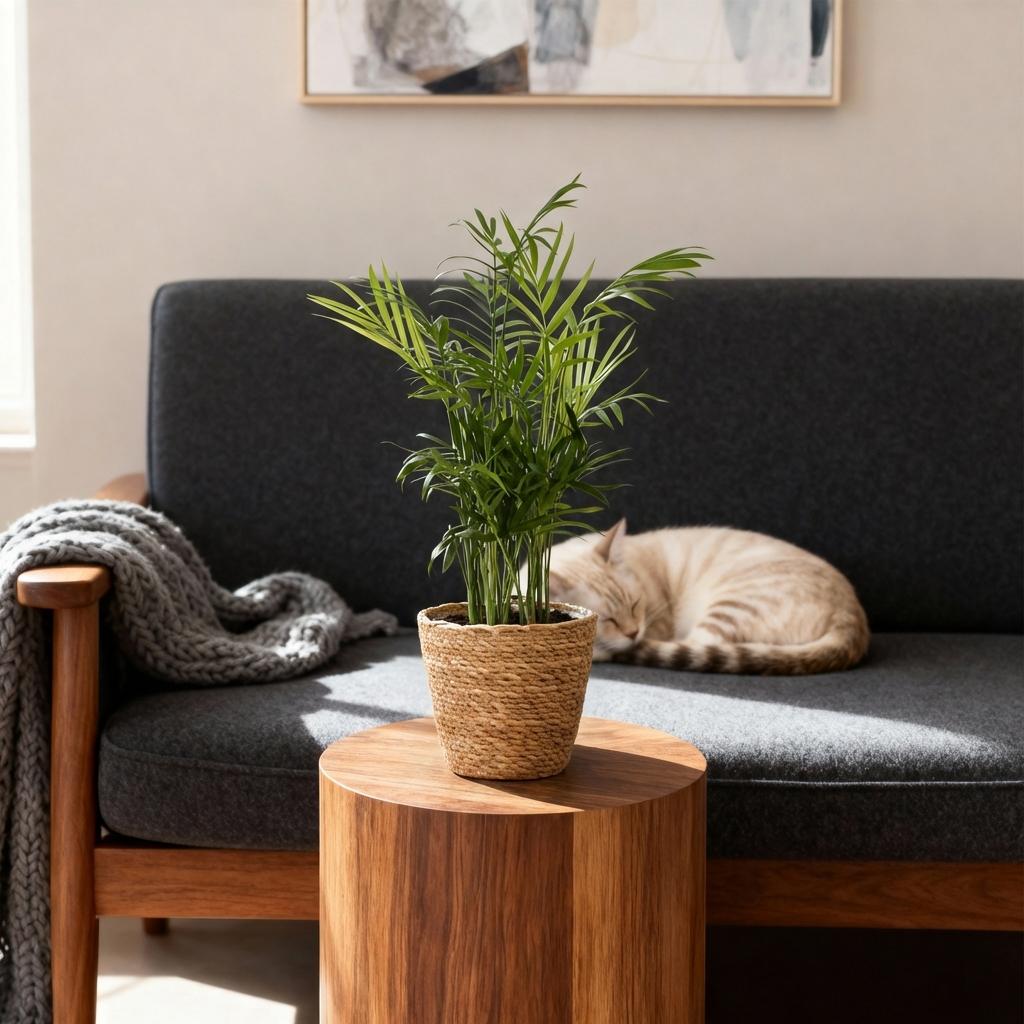 Kamerplant - Chamaedorea elegans - Goudpalm - Huisdiervriendelijke Plant - Groen - 1 Plant - met Mand - Pot 12cm - Hoogte 15cm