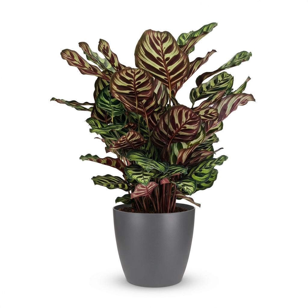 Kamerplant - Pauwenplant - Calathea Makoyana - Groen - Weinig onderhoud - 1 Plant - met Potter Grijs - Pot 19cm - Hoogte 70cm