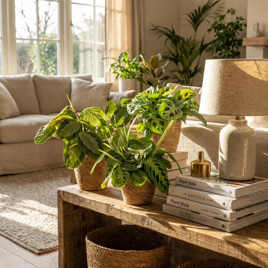 Kamerplant - Marantha Silverband, Marantha Lemon Lime Marantha Kerchoveana - Gebedsplant - Huisdiervriendelijke Plant - Groen - 3 Planten - met Mand - Pot 12cm - Hoogte 25cm