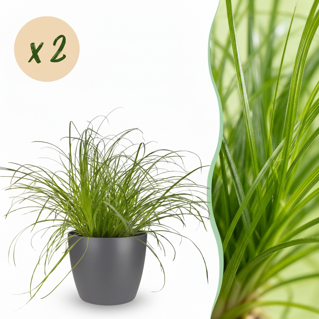 Kamerplant - Cyperus alternifolius Zumula - Kattengras - Huisdiervriendelijke Plant - Groen - 2 Planten - met Potter Grijs - Pot 12cm - Hoogte 20cm