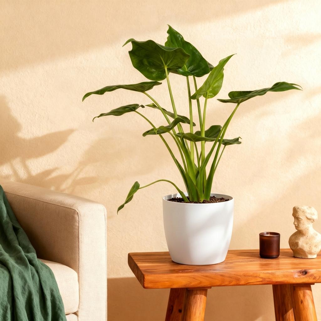 Kamerplanten - Alocasia Cucullata - Boeddha,s hand - Weinig onderhoud - Groen - 1 Plant - met Potter Wit - Pot 21cm - Hoogte 65-70cm