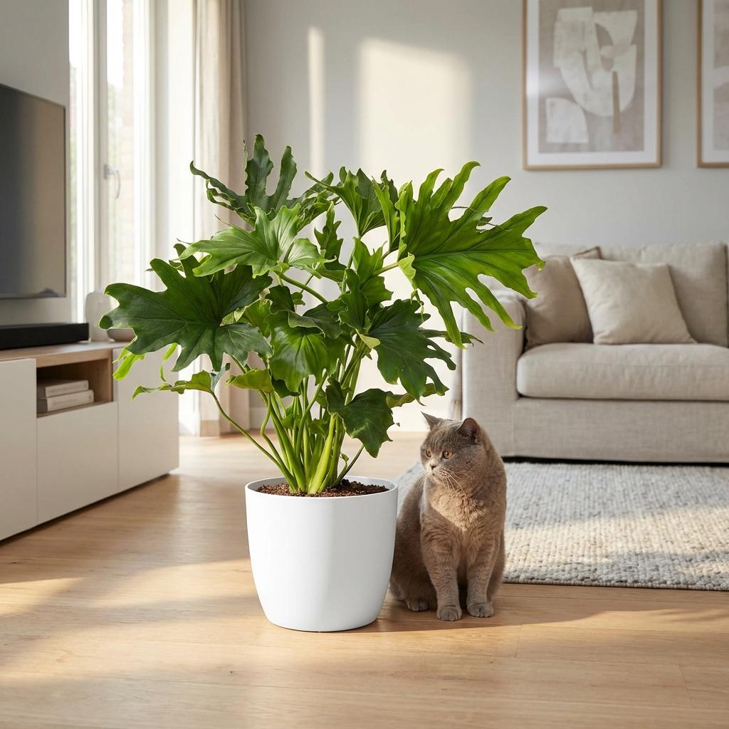 Kamerplant - Philodendron - Philodendron Lickety split - Groen - Weinig onderhoud - 1 Plant - met Potter Wit - Pot 19cm - Hoogte 70cm