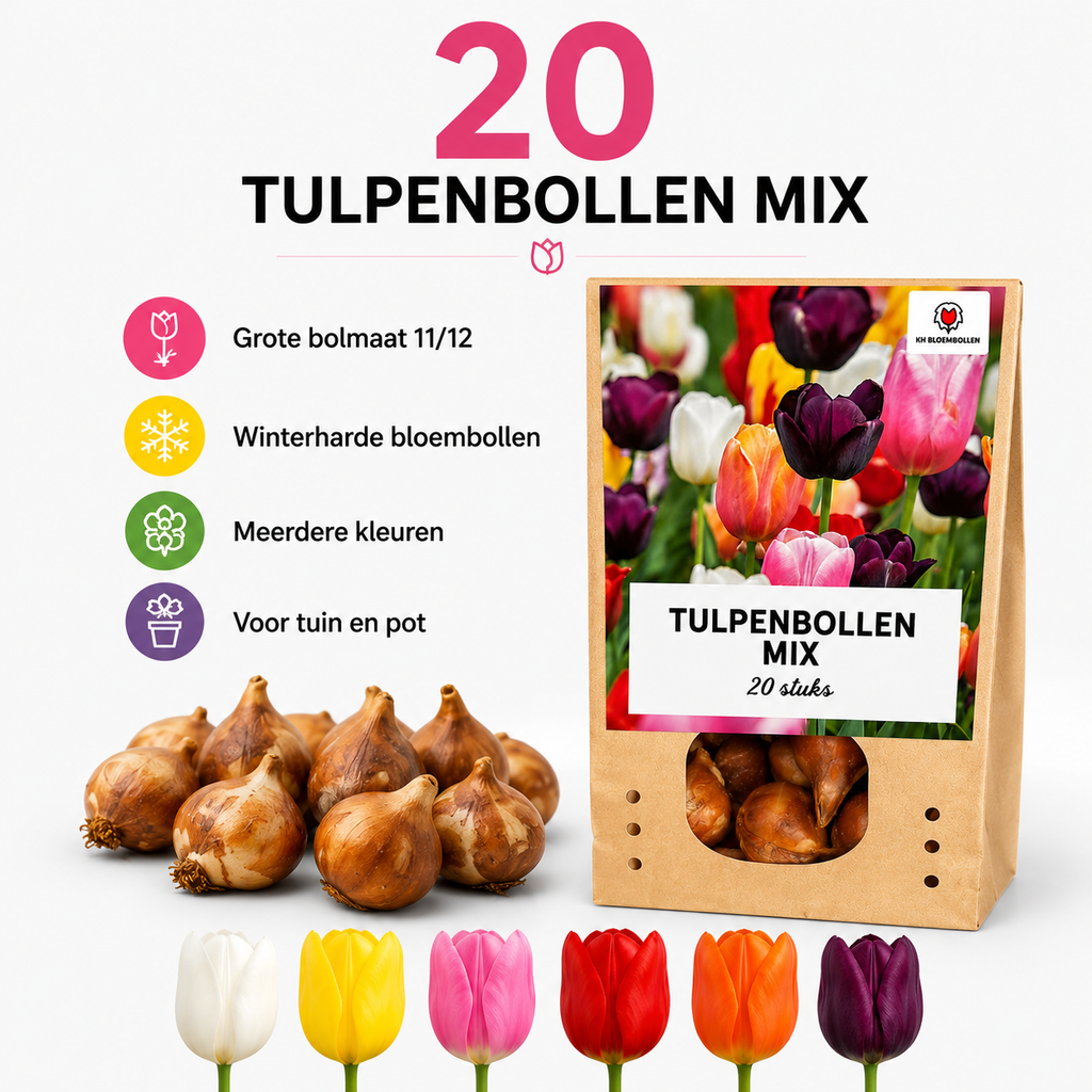 Tulpenbollen Mix - 20 Stuks - Winterhard - Maat 11/12