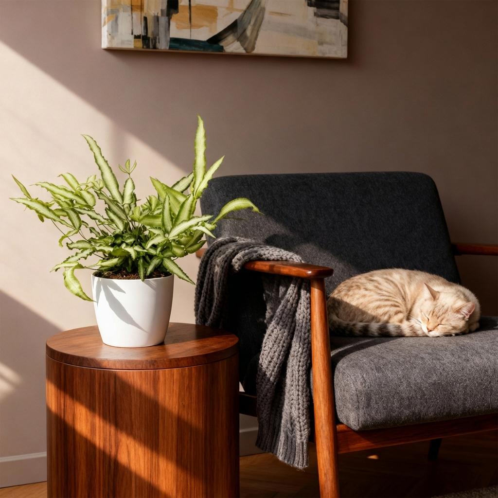 Kamerplant - Pteris cretica Albolineata - Lintvaren - Huisdiervriendelijke Plant - Groen - 1 Plant - met Potter Wit - Pot 12cm - Hoogte 20cm