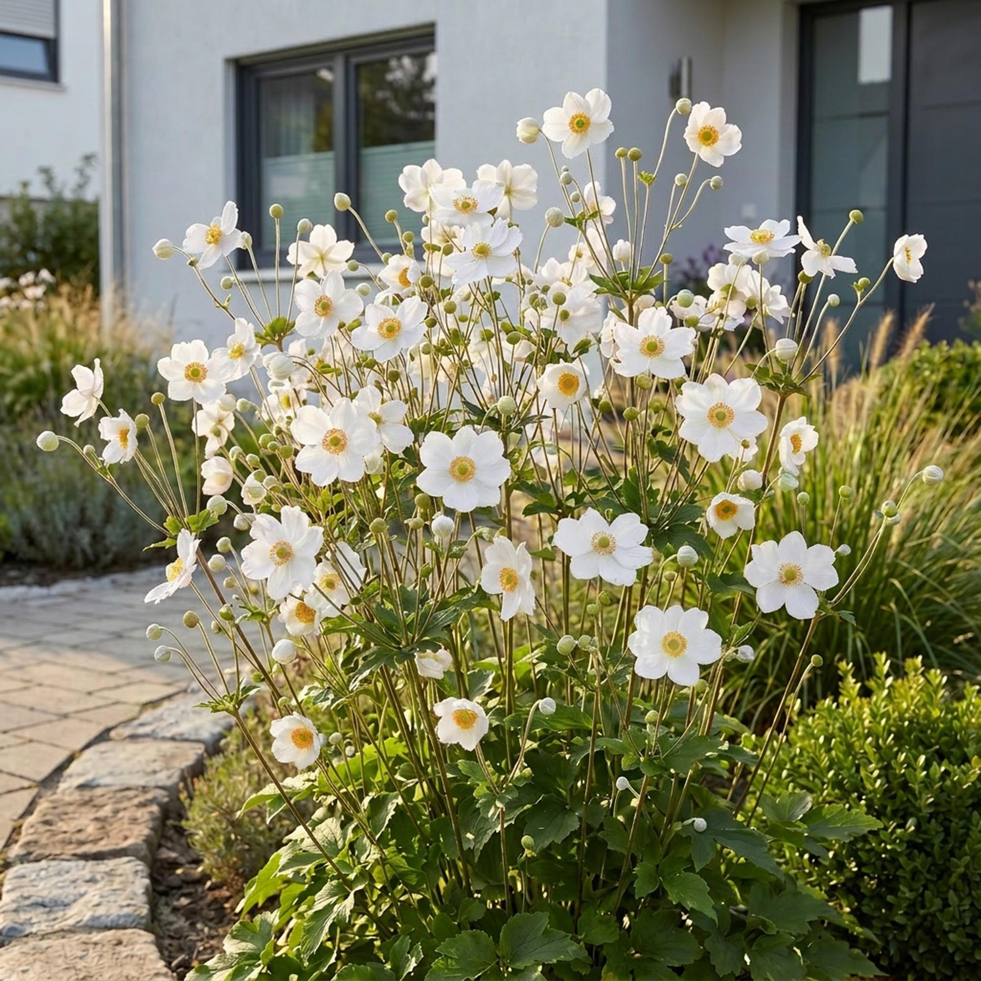 Vasteplant - Anemone hybr. Hon. Jobert - Herfst Anemoon - Schaduw - Wit - 6 Planten - Pot 11cm - Hoogte 15-25cm