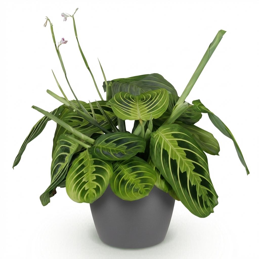 Kamerplant - Maranta Fascinator Lemon Lime - Gebedsplant - Huisdiervriendelijke Plant - Groen - 1 Plant - met Potter Grijs - Pot 12cm - Hoogte 25cm