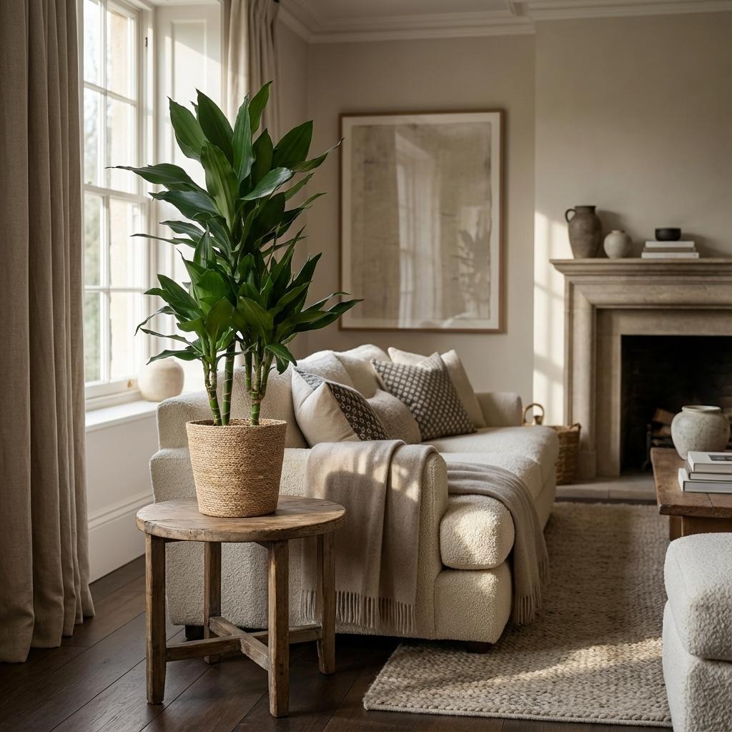 Dracaena  Janet Lindt met Zeegras mand naturel - 95cm - Ø21
