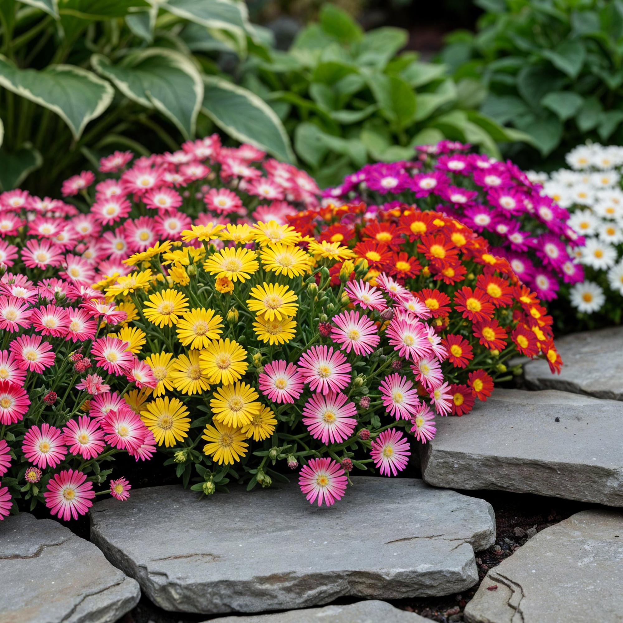 Bodembekker - Winterhard - Delosperma - 4 Planten - Kleuren Rood - Geel - Paars - Roze - Weinig Onderhoud - Pot 14 Hoogte 17