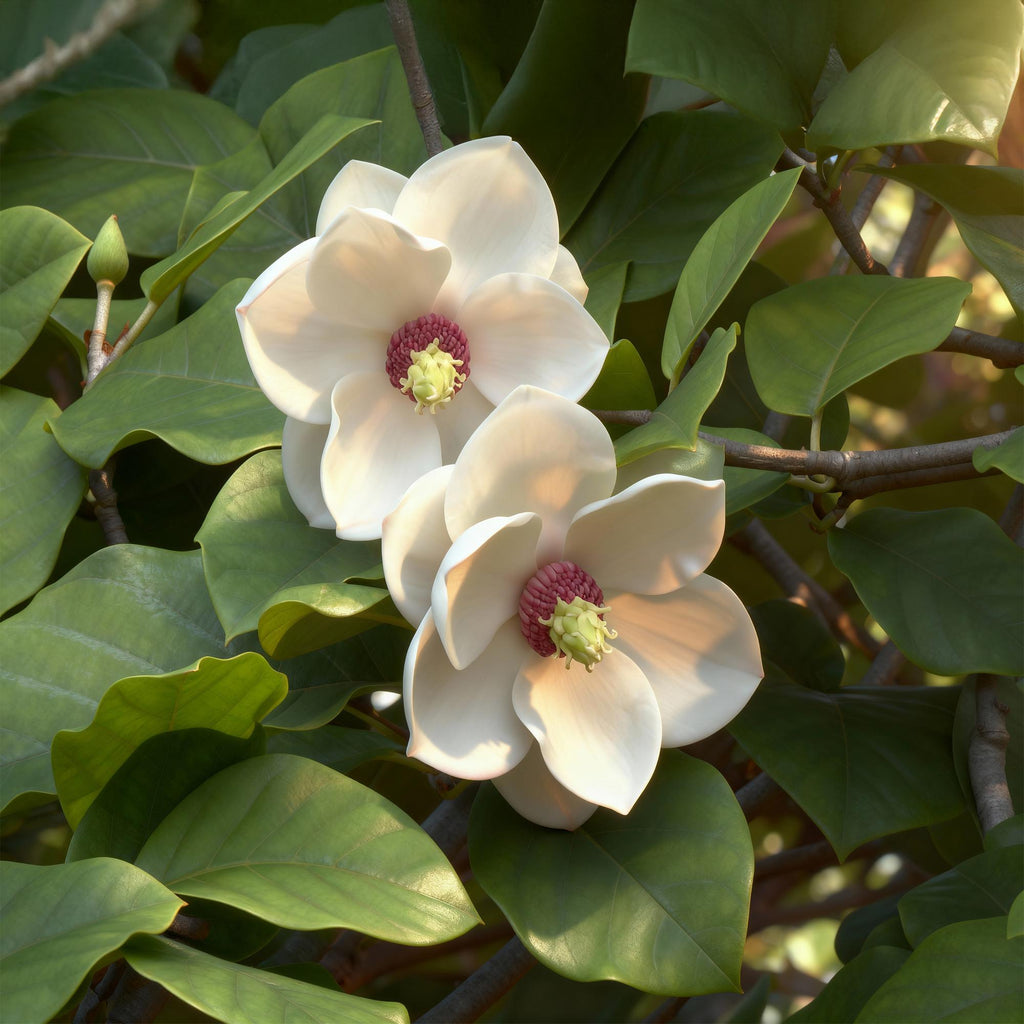 Tuinplant - Magnolia sieboldii - Bloem Wit-Rood - 3 Planten - Bladverliezend - Weinig Onderhoud -Pot 12cm Hoogte 30cm