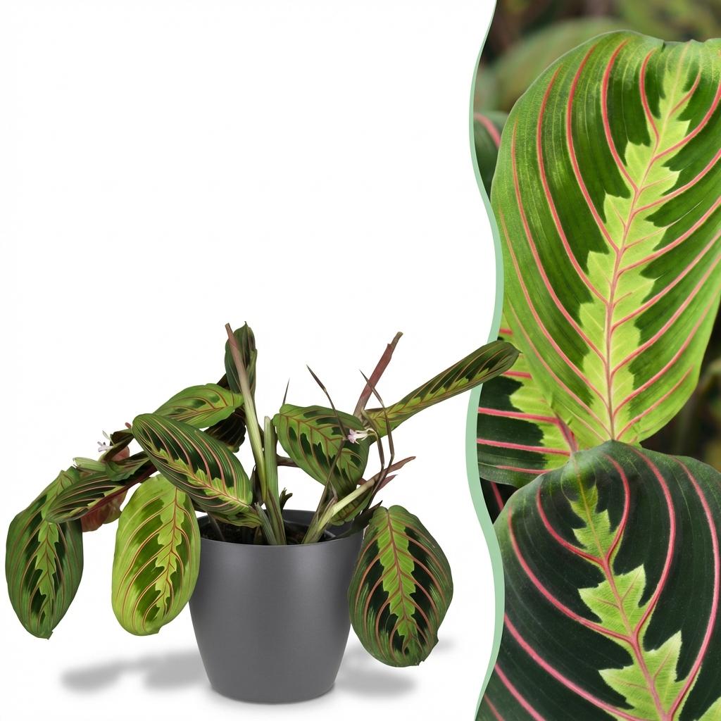 Kamerplant - Maranta Fascinator Tricolour - Gebedsplant - Huisdiervriendelijke Plant - Groen - 1 Plant - met Potter Grijs - Pot 12cm - Hoogte 25cm