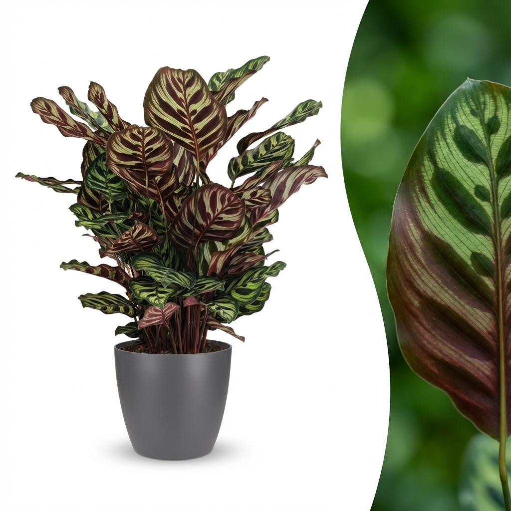 Kamerplant - Pauwenplant - Calathea Makoyana - Groen - Weinig onderhoud - 1 Plant - met Potter Grijs - Pot 19cm - Hoogte 70cm