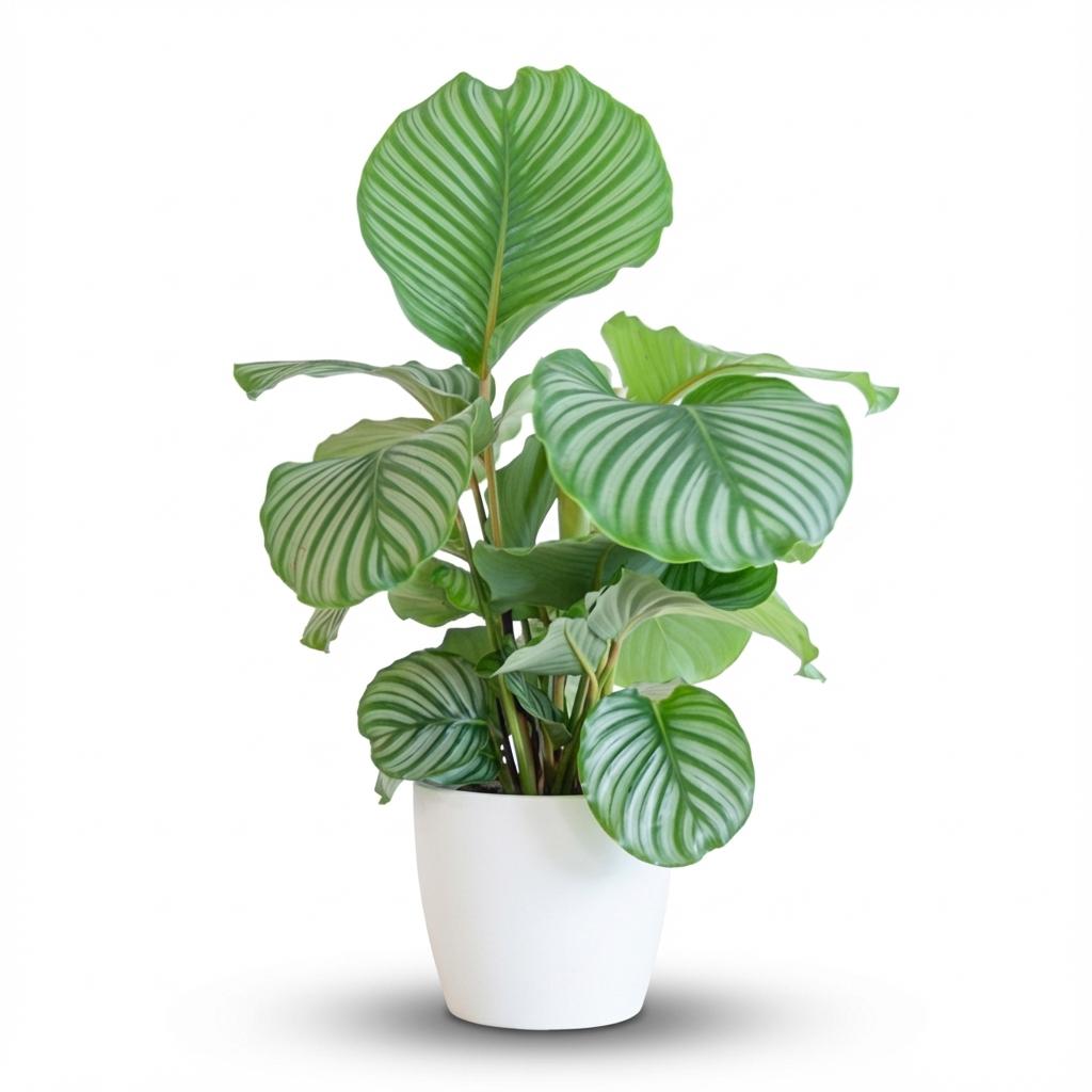 Calathea Orbifolia met Potter wit - 65cm - Ø21