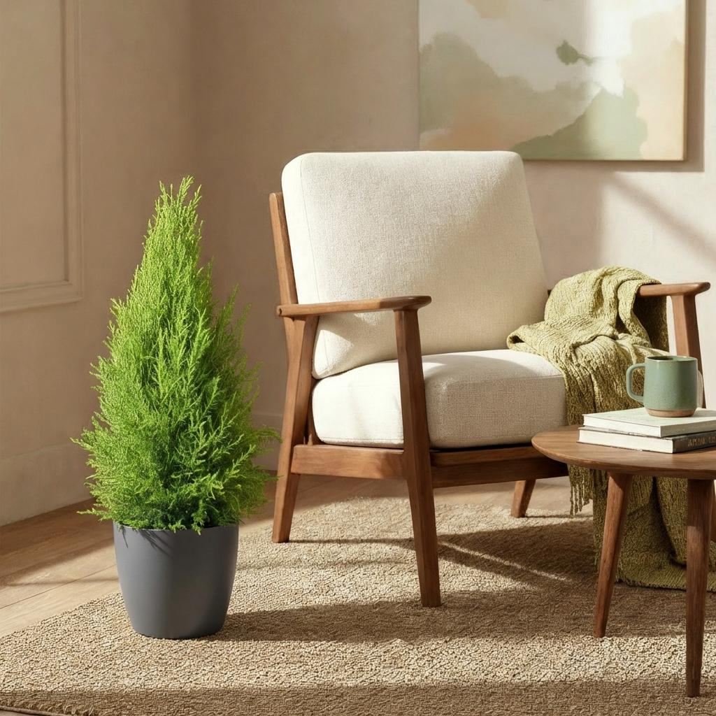Kamerplanten - Cupressus Gold Crest Wilma - Kamer conifeer - Weinig onderhoud - Groen - 1 Plant - met Potter Grijs - Pot 21cm - Hoogte 85-95cm