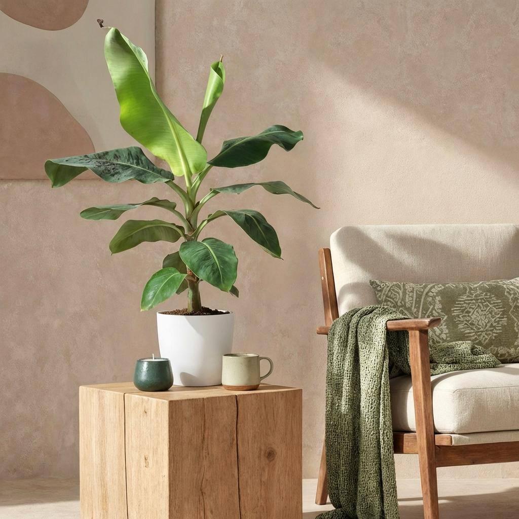 Kamerplanten - Musa acuminata Dwarf Cavendisch - Bananenplant - Weinig onderhoud - Groen - 1 Plant - met Potter Wit - Pot 21cm - Hoogte 70-75cm