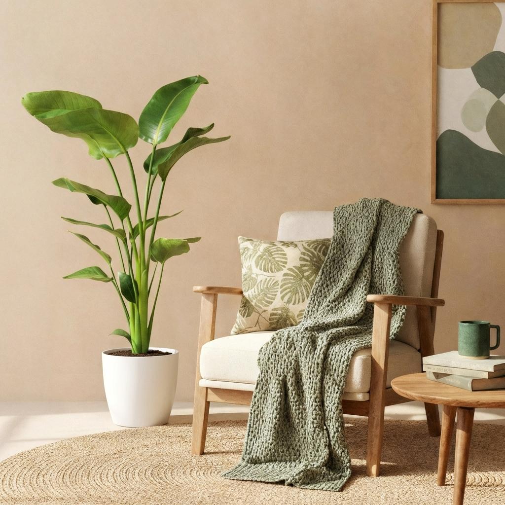 Kamerplanten - Strelitzia Nicolai - Paradijsvogelbloem - Weinig onderhoud - Groen - 1 Plant - met Potter Wit - Pot 21cm - Hoogte 110-120cm