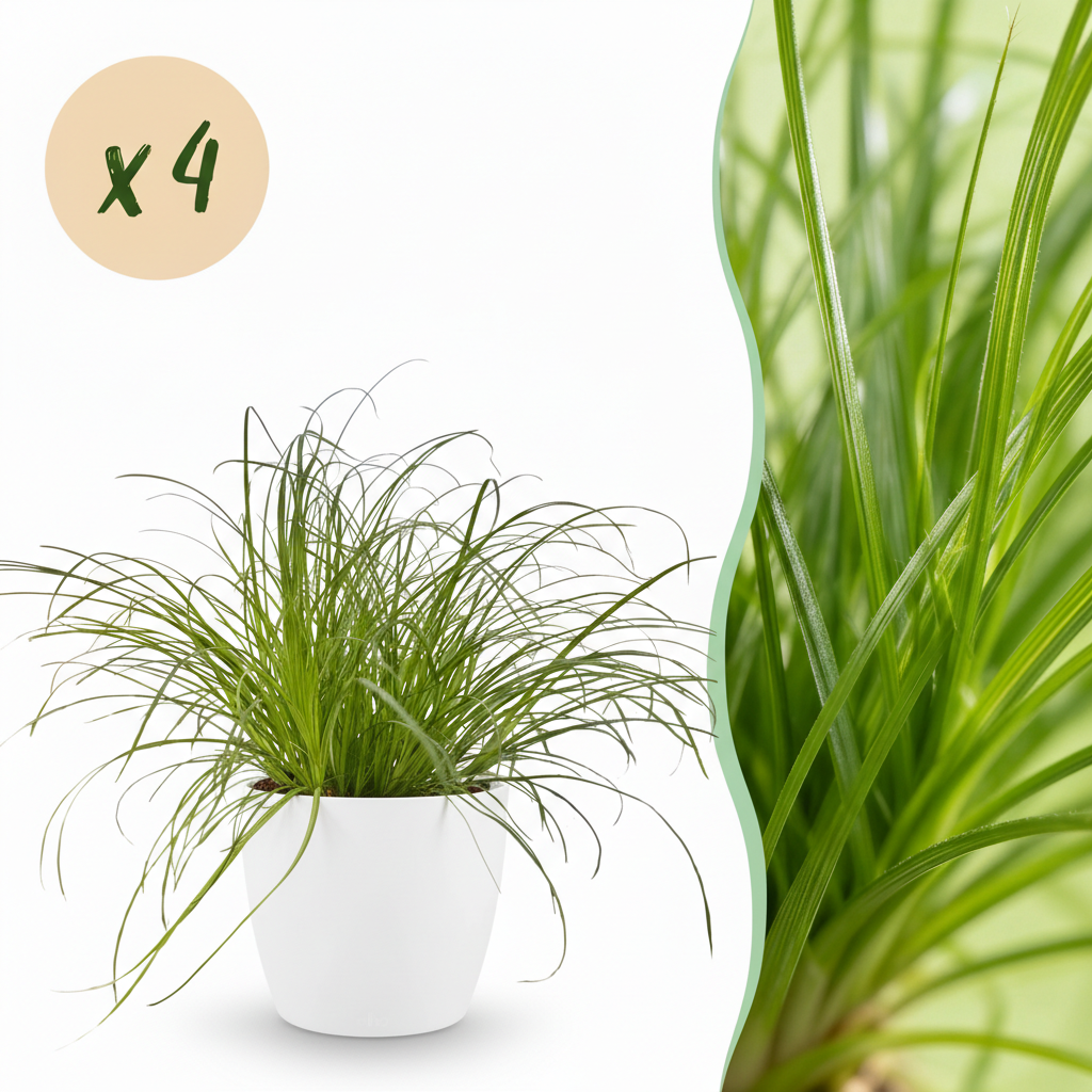Kamerplant - Cyperus alternifolius Zumula - Kattengras - Huisdiervriendelijke Plant - Groen - 4 Planten - met Potter Wit - Pot 12cm - Hoogte 20cm