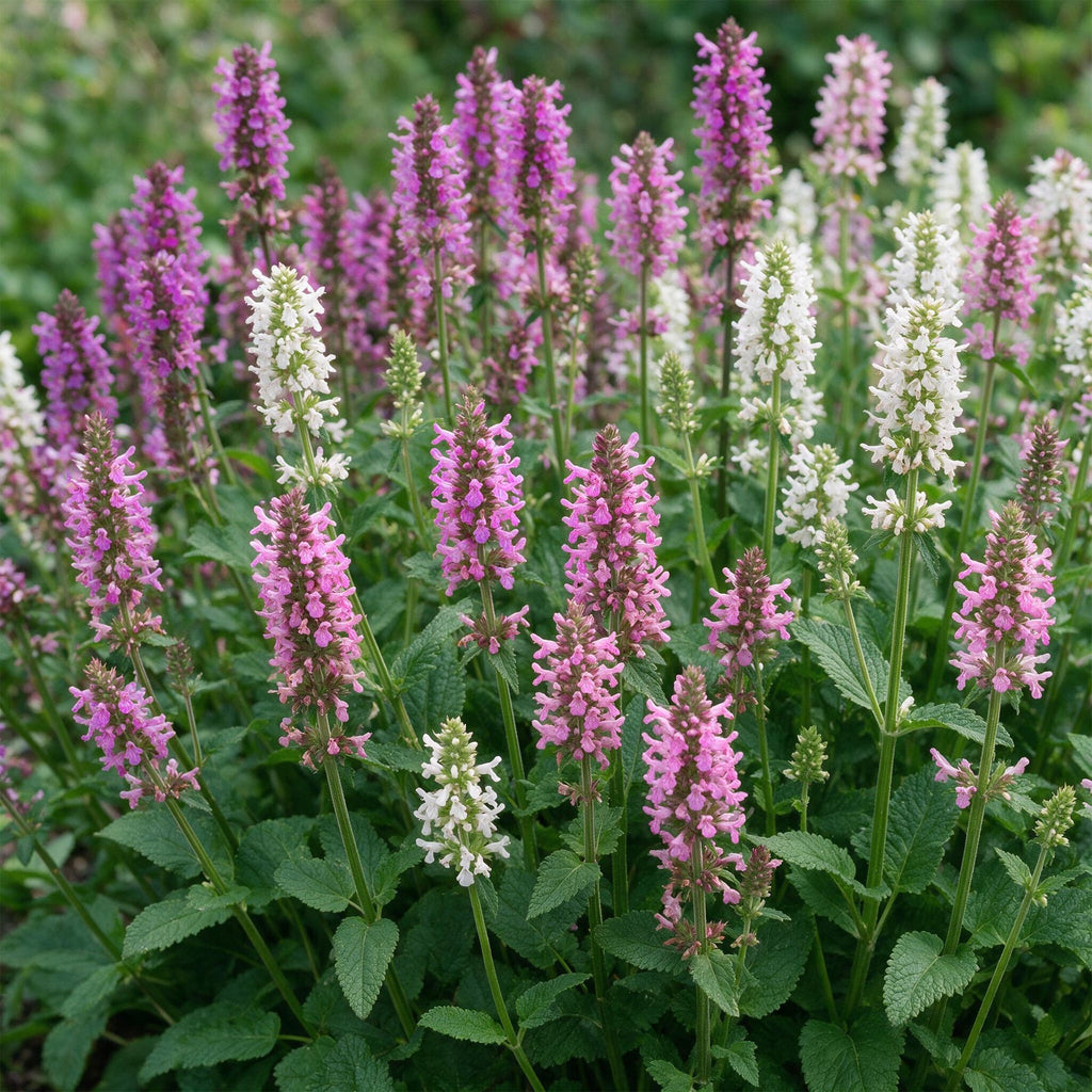 Vasteplant - Stachys Duo - Betonie - Bijen- en vlinderlokkers - Roze - Paars - Wit - 12 Planten - Pot 11cm - Hoogte 15-25cm