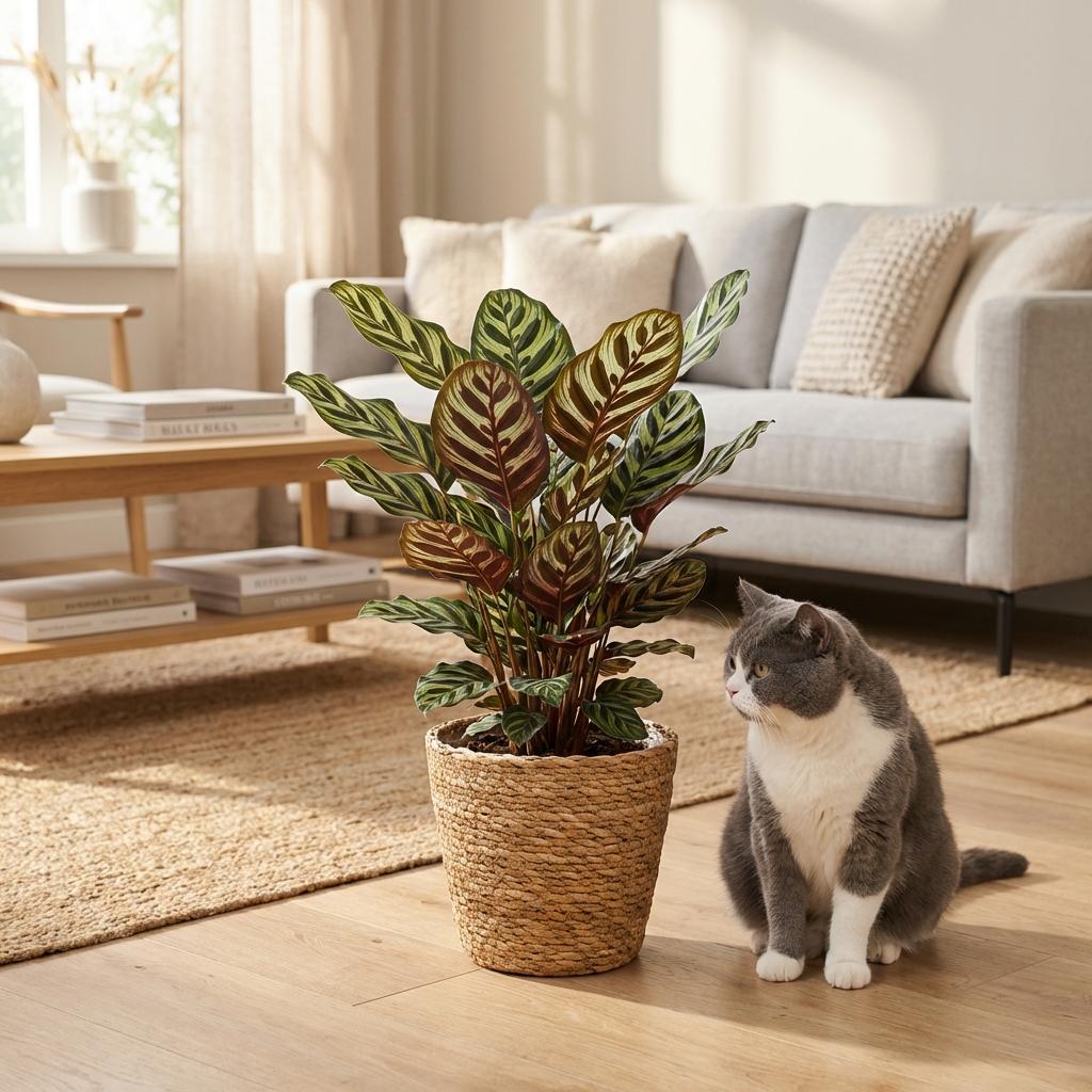 Kamerplant - Pauwenplant - Calathea Makoyana - Groen - Weinig onderhoud - 1 Plant - met Mand - Pot 19cm - Hoogte 70cm