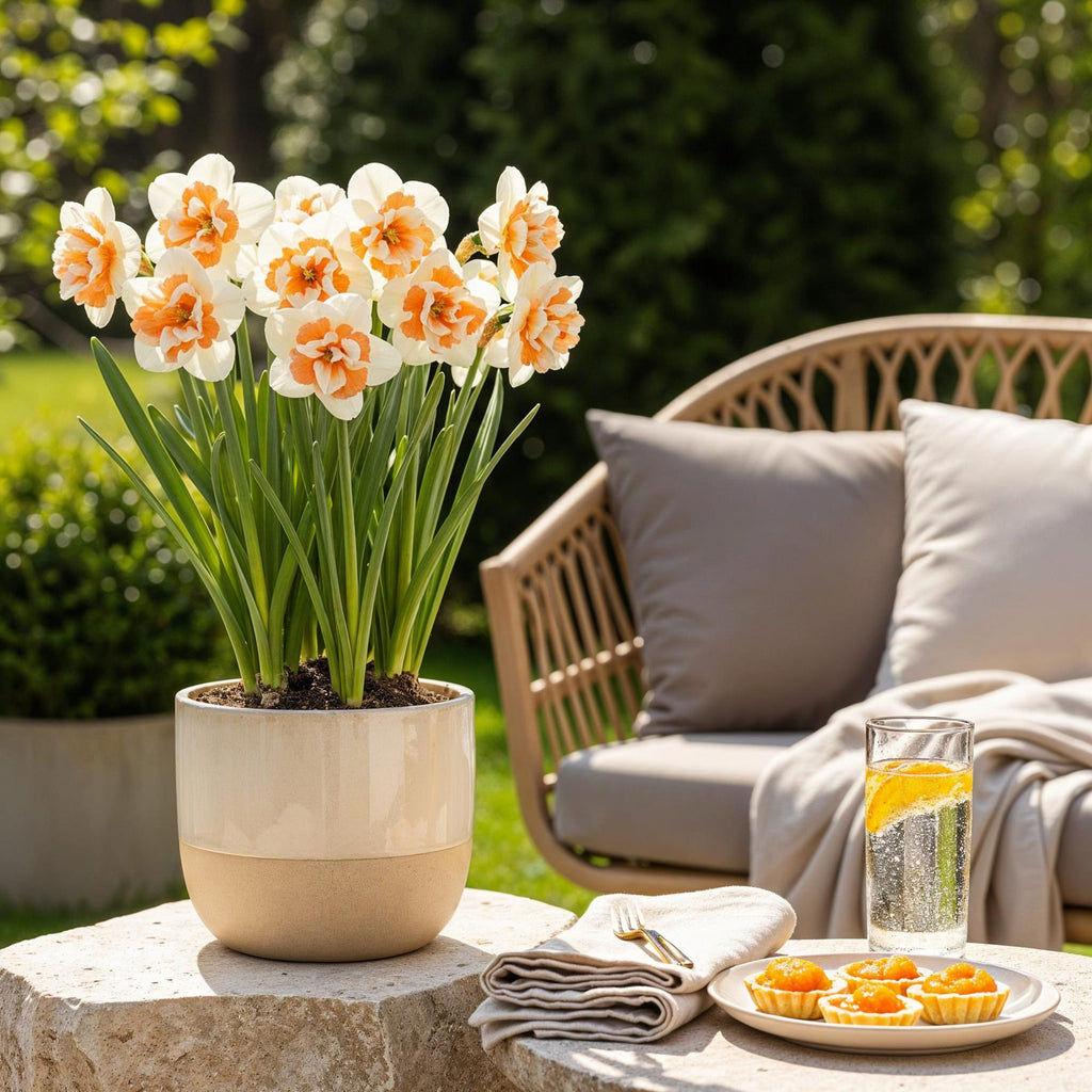 Bloembollen - Narcis Replete - Kleur Wit en Oranje - 10 stuks - Bolmaat 10/12 - XXL Pack