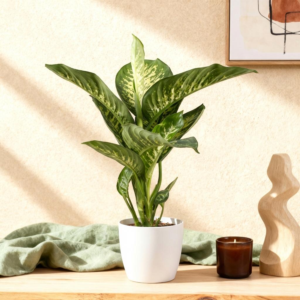 Kamerplanten - Diefenbachia Tropic Snow - Dieffenbachia - Weinig onderhoud - Groen - 1 Plant - met Potter Wit - Pot 21cm - Hoogte 90-100cm