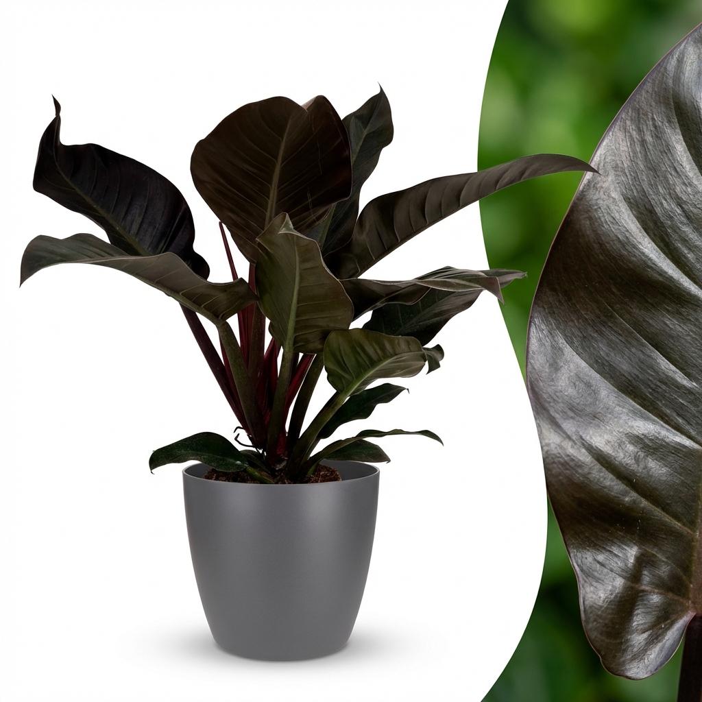Kamerplant - Philodendron - Philodendron Imperial Red - Rood - Weinig onderhoud - 1 Plant - met Potter Grijs - Pot 19cm - Hoogte 60cm