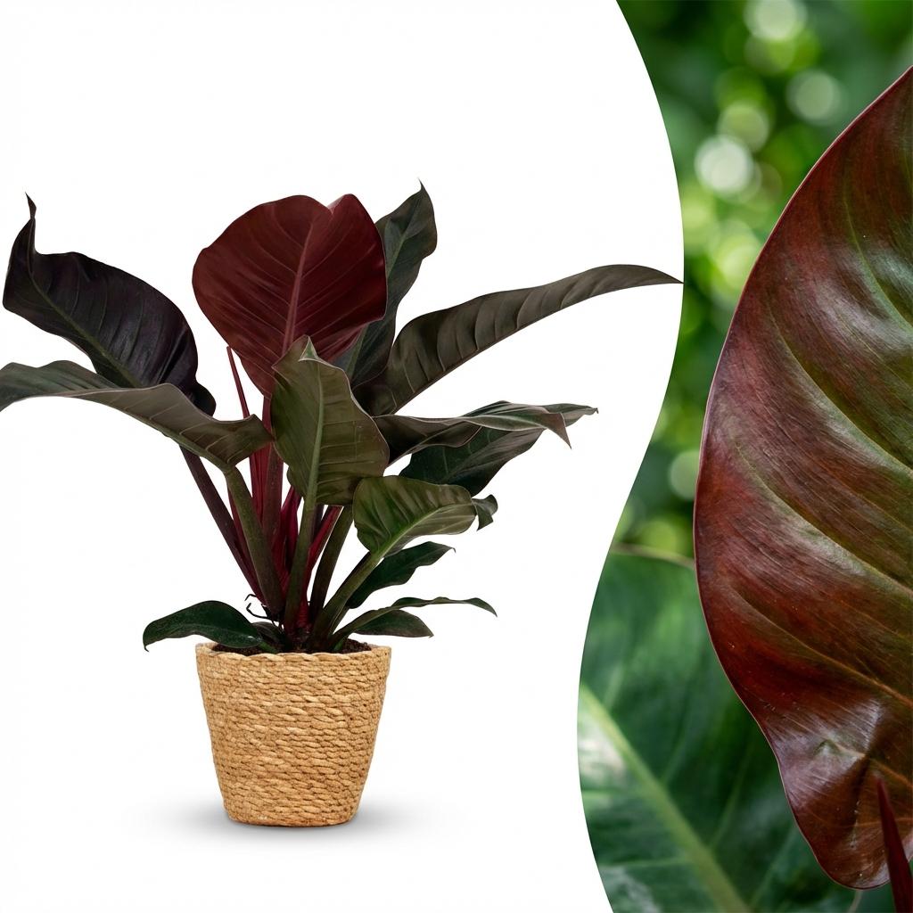 Kamerplant - Philodendron - Philodendron Imperial Red - Rood - Weinig onderhoud - 1 Plant - met Mand - Pot 19cm - Hoogte 60cm