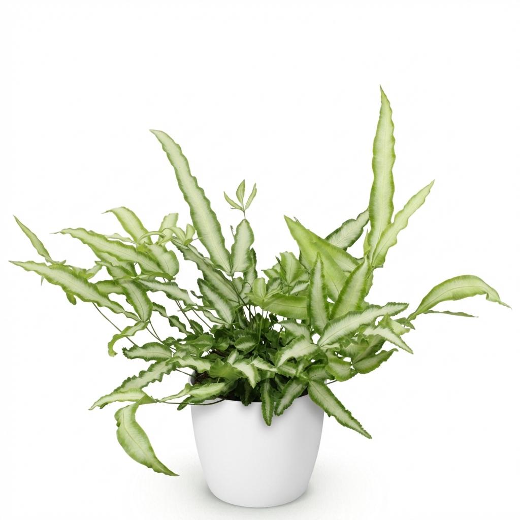 Kamerplant - Pteris cretica Albolineata - Lintvaren - Huisdiervriendelijke Plant - Groen - 1 Plant - met Potter Wit - Pot 12cm - Hoogte 20cm