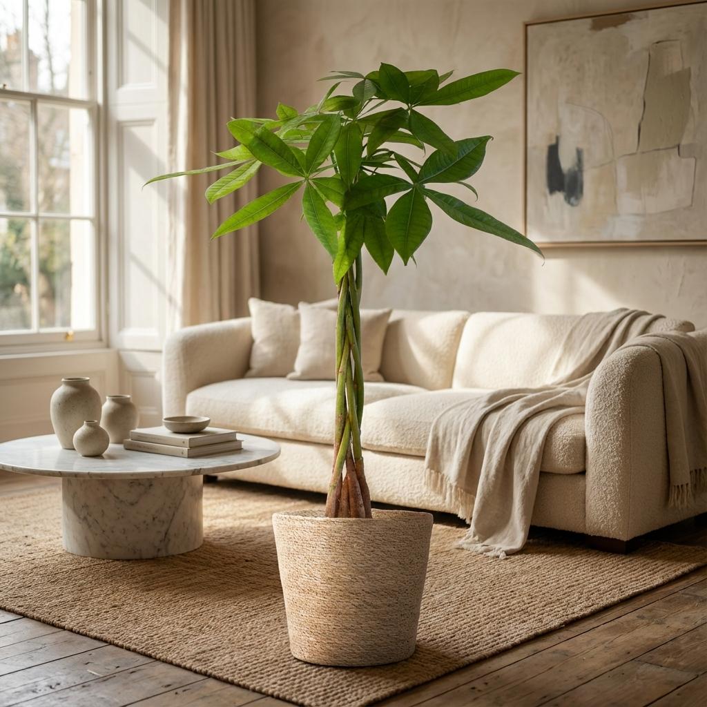 Pachira Aquatica met Zeegras mand naturel - 80cm - Ø21