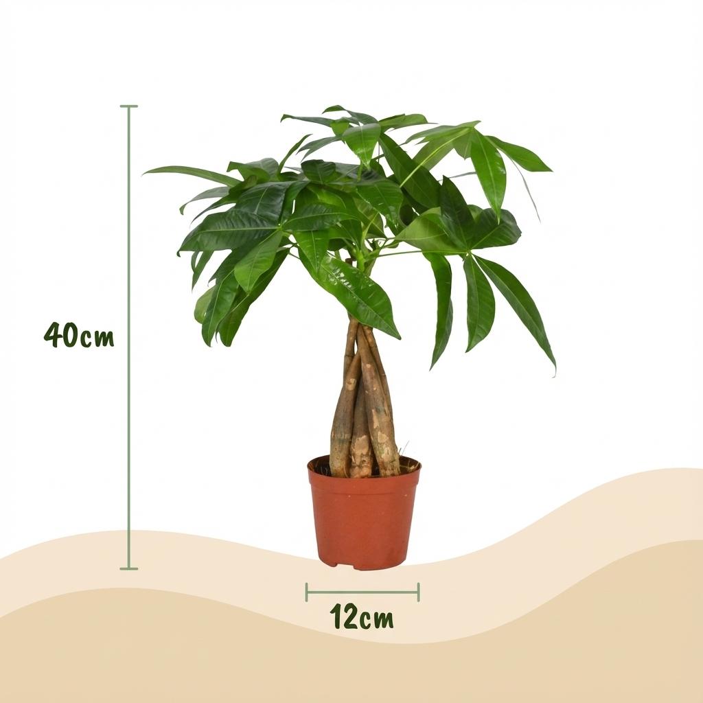 Kamerplant - Geldboom - Pachira Aquatica - Groen - Weinig onderhoud - 1 Plant - Pot 12cm - Hoogte 40 - 50cm