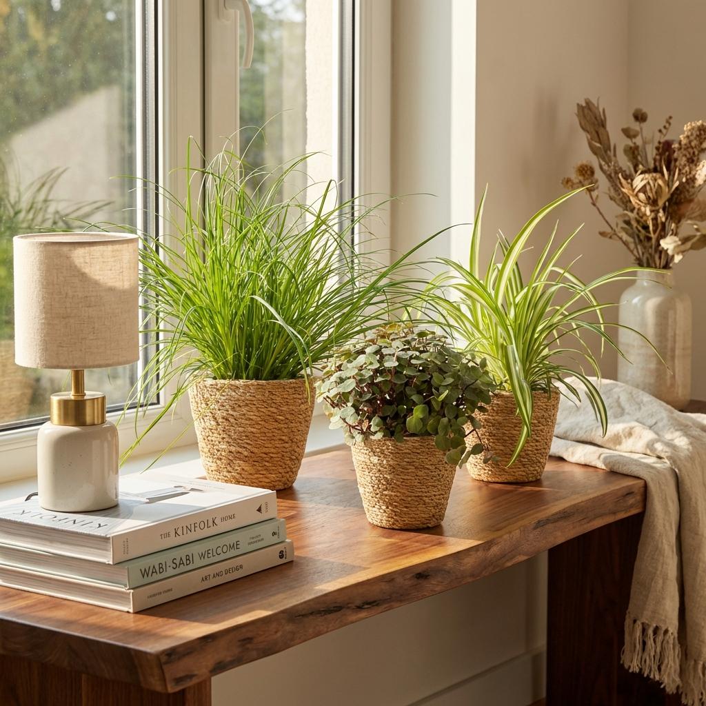 Kamerplant - Cyperus - Calissia - Chlorophytum - Mix van 3 - Huisdiervriendelijke Planten - Groen - 3 Planten - met Mand - Pot 12cm - Hoogte 20cm