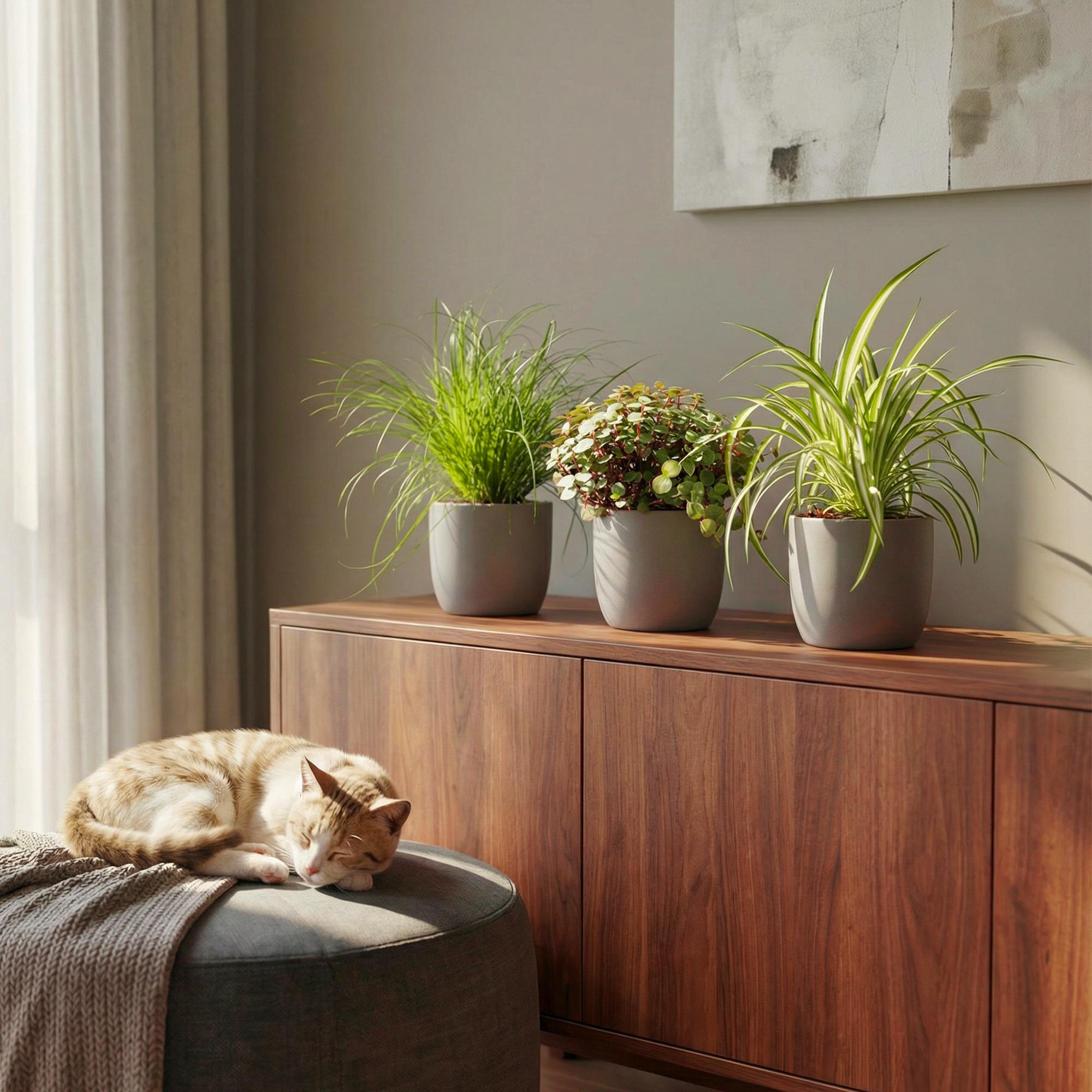 Kamerplant - Cyperus - Calissia - Chlorophytum - Mix van 3 - Huisdiervriendelijke Planten - Groen - 3 Planten - Pot 12cm - Hoogte 20cm