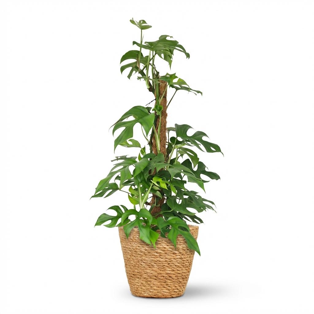 Kamerplant - Mini Gatenplant - Monstera Minima Mosstok - Groen - Weinig onderhoud - 1 Plant - met Mand - Pot 19cm - Hoogte 90cm