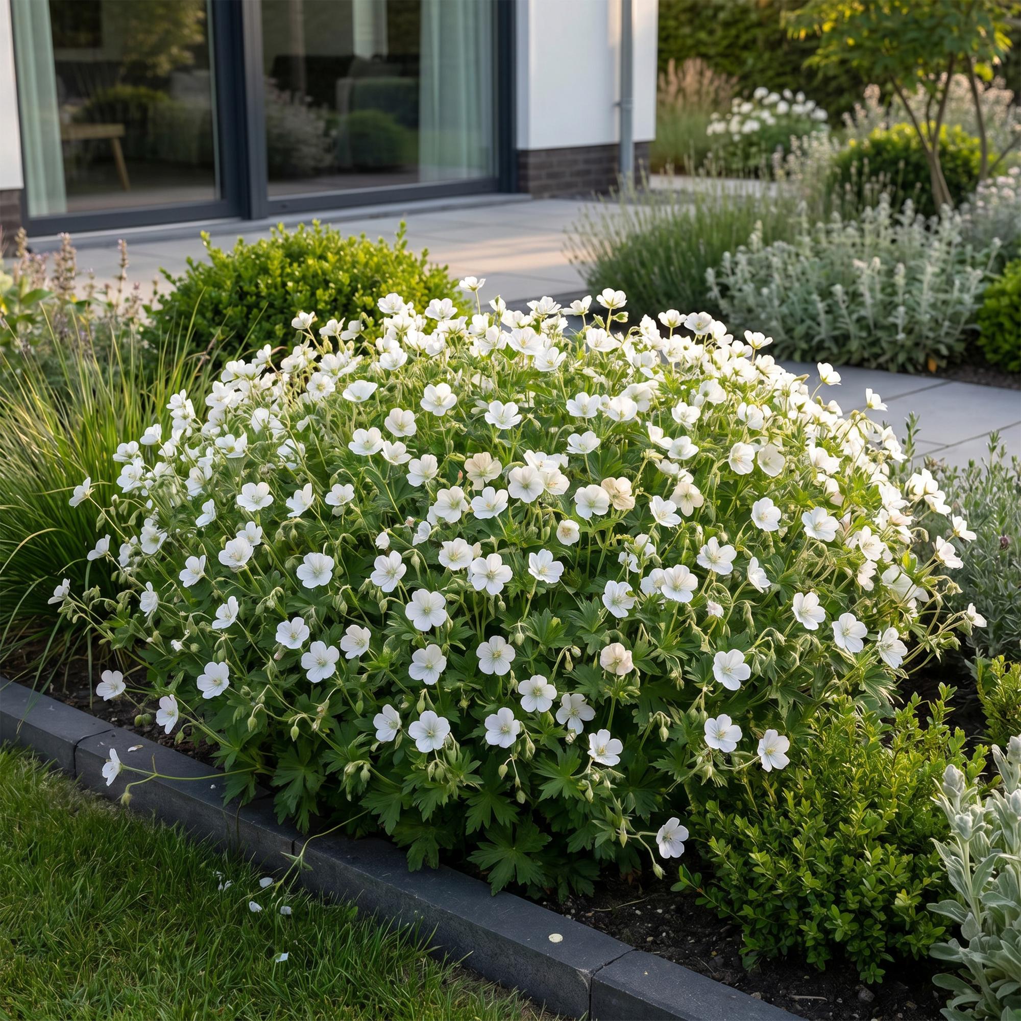 Vasteplant - Geranium sang. Album - Ooievaarsbek - Bodembedekkend - Wit - 6 Planten - Pot 11cm - Hoogte 15-25cm