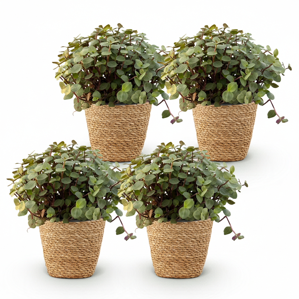Kamerplant - Calissia repens - Kattengras - Huisdiervriendelijk - Groen - 4 Planten - met Mand - Pot 12cm - Hoogte 17-20cm