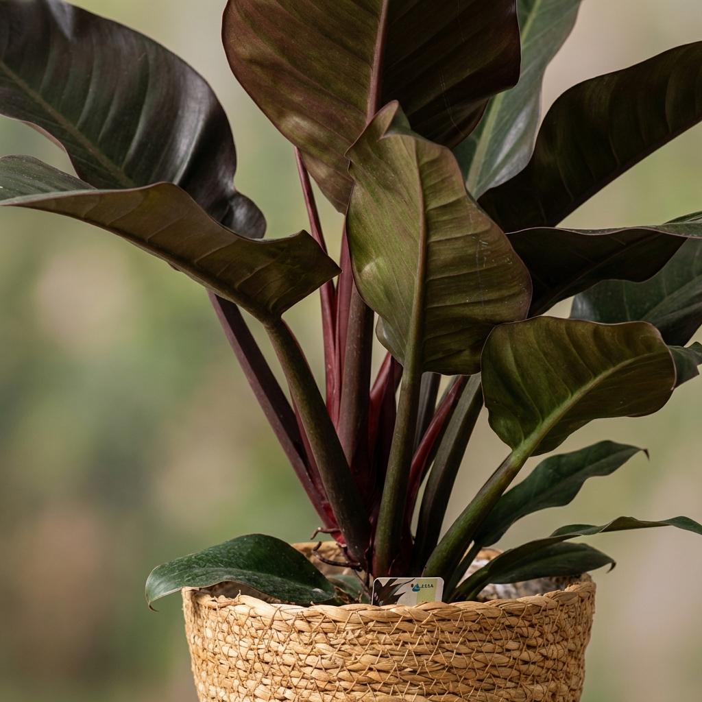 Kamerplant - Philodendron - Philodendron Imperial Red - Rood - Weinig onderhoud - 1 Plant - met Mand - Pot 19cm - Hoogte 60cm