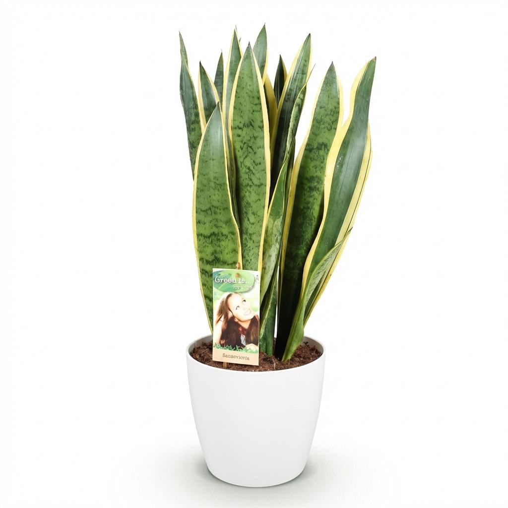 Kamerplanten - Sansevieria Laurentii - Vrouwentong - Weinig onderhoud - Groen - 1 Plant - met Potter Wit - Pot 21cm - Hoogte 70-80cm