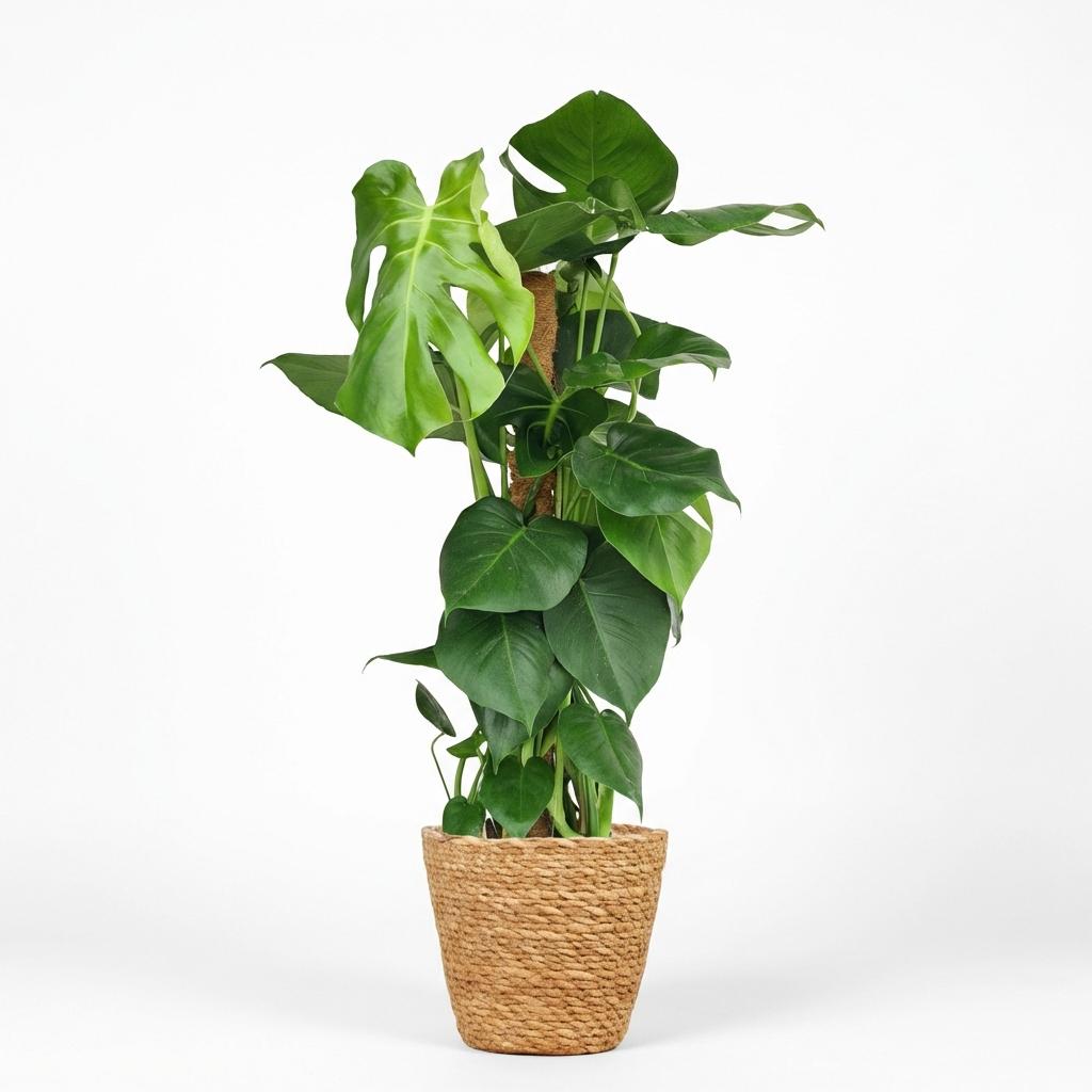 Kamerplant - Gatenplant - Monstera Deliciosa mosstok - Groen - Weinig onderhoud - 1 Plant - met Mand - Pot 19cm - Hoogte 90cm